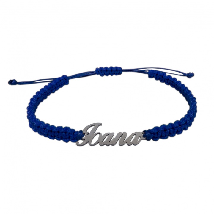 Bratara snur albastru impletit manual personalizata nume Ioana argint 9432100 Dras