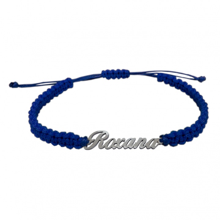 Bratara snur albastru impletit manual personalizata nume Roxana argint 9464100 Dras