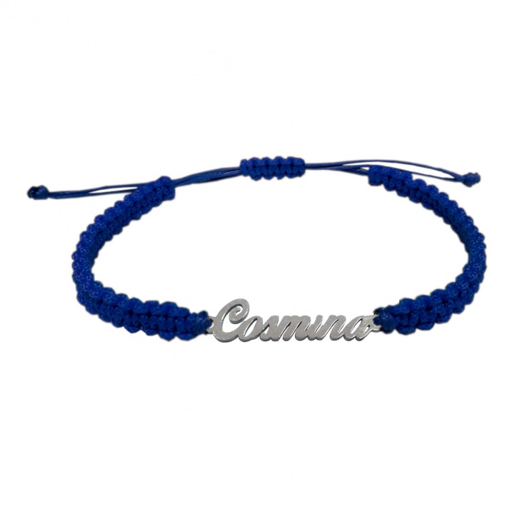 Bratara snur albastru impletit manual personalizata nume Cosmina argint 9460100 Dras