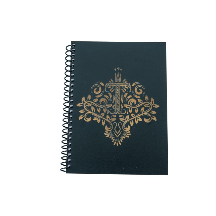 Agenda din lemn gravat cu litera T, A5