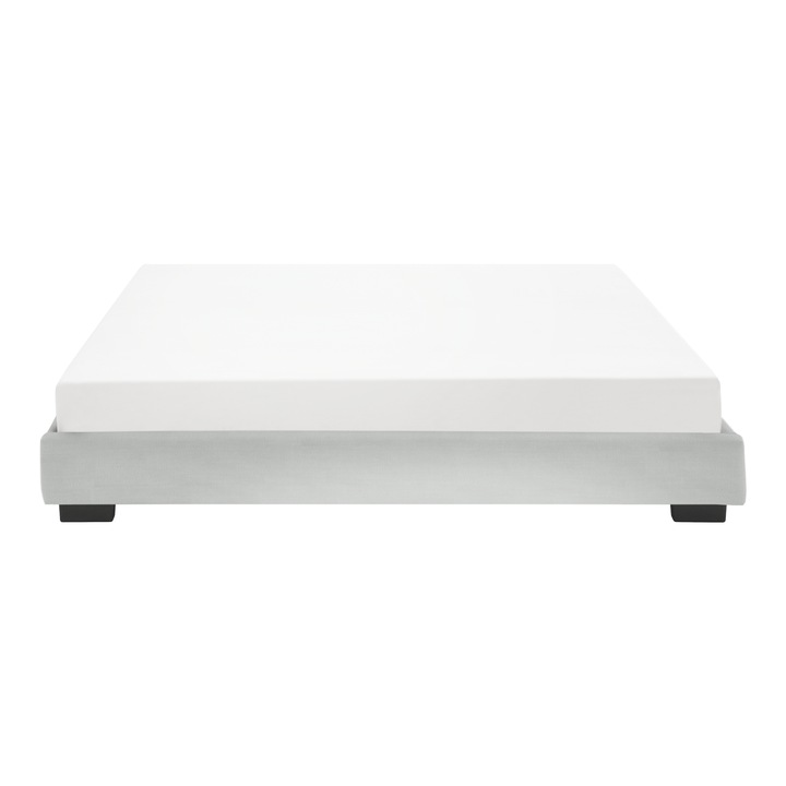 Pat tapitat modern Bon cu saltea, Corium, 214 x 186 x 20,5 cm, MDF/imitatie piele/furnir/plastic/poliester, alb, pentru doua persoane