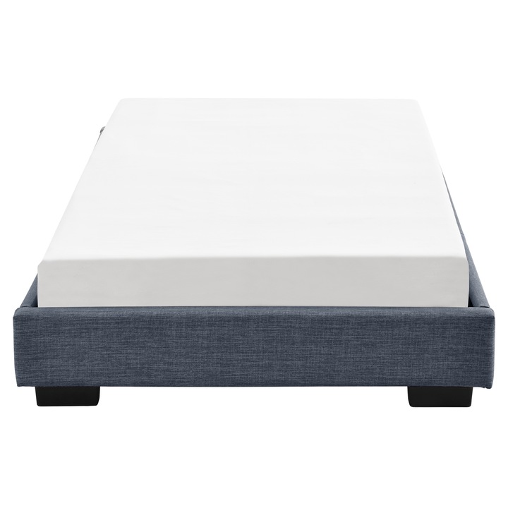 Pat tapitat modern Bon cu saltea, Corium, 200 x 90 x 16 cm, MDF/textil/furnir/plastic/poliester, gri inchis, pentru 1 persoana