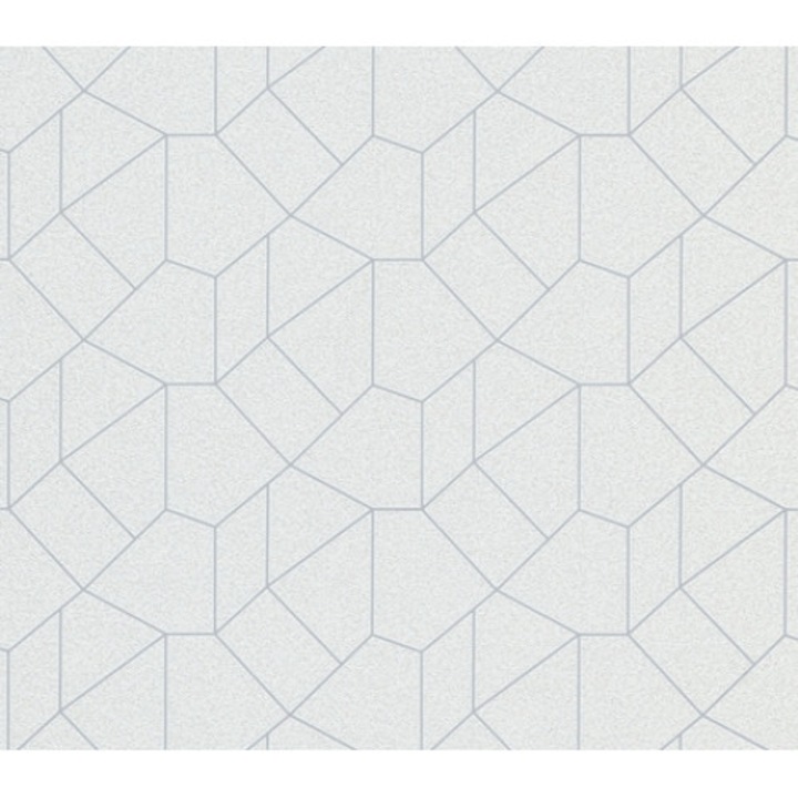 Модерен тапет, геометричен модел, винилова пяна, с блясък, може да се пере, върху нетъкан памучен носач (флизелин) 10062-31 Бяло/Сребристо 53cm x 10m