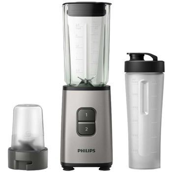 Mini blender Philips Daily Collection HR2605/80, 350 W, 0,9 l, 2 viteze, recipient on-the-go, Crem metalic Mini blender Philips Daily Collection HR2605/80, 350 W, 0,9 l, 2 viteze, recipient on-the-go, Crem metalic