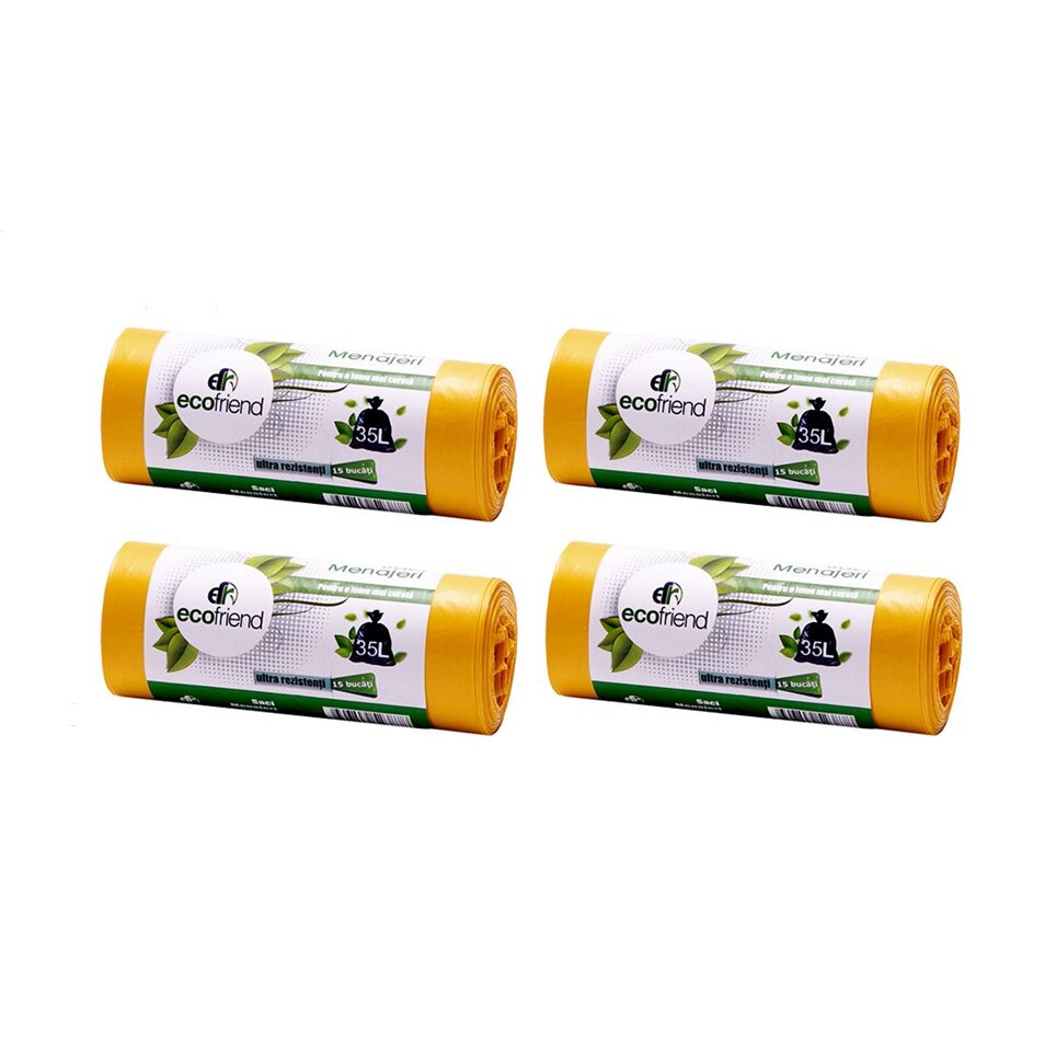 Set 4 role de saci menajeri , Ecofriend, 35L, 15 bucati , ultra rezistenti , galbeni