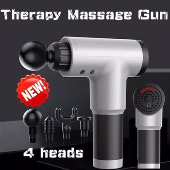 Aparat de masaj Gun BiTec® cu Vibromasaj Profesional, 4 capete interschimbabile, 6 trepte de viteza, Argintiu Aparat de masaj Gun BiTec® cu Vibromasaj Profesional, 4 capete interschimbabile, 6 trepte de viteza, Argintiu