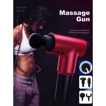 Aparat de masaj Gun BiTec® cu Vibromasaj Profesional, 4 capete interschimbabile, 6 trepte de viteza, Lux Rosu Aparat de masaj Gun BiTec® cu Vibromasaj Profesional, 4 capete interschimbabile, 6 trepte de viteza, Lux Rosu