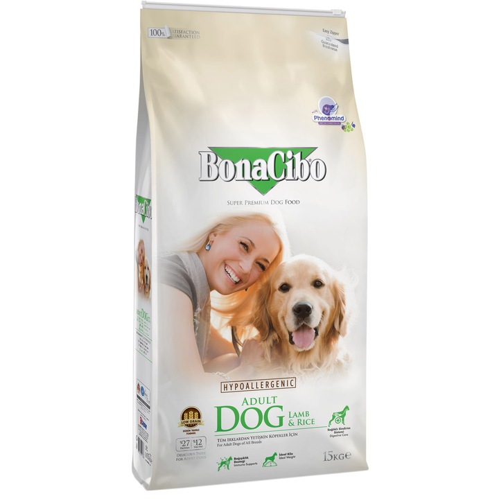 BonaCibo Adult Száraz kutyaeledel, Bárány és rizs, 15 kg