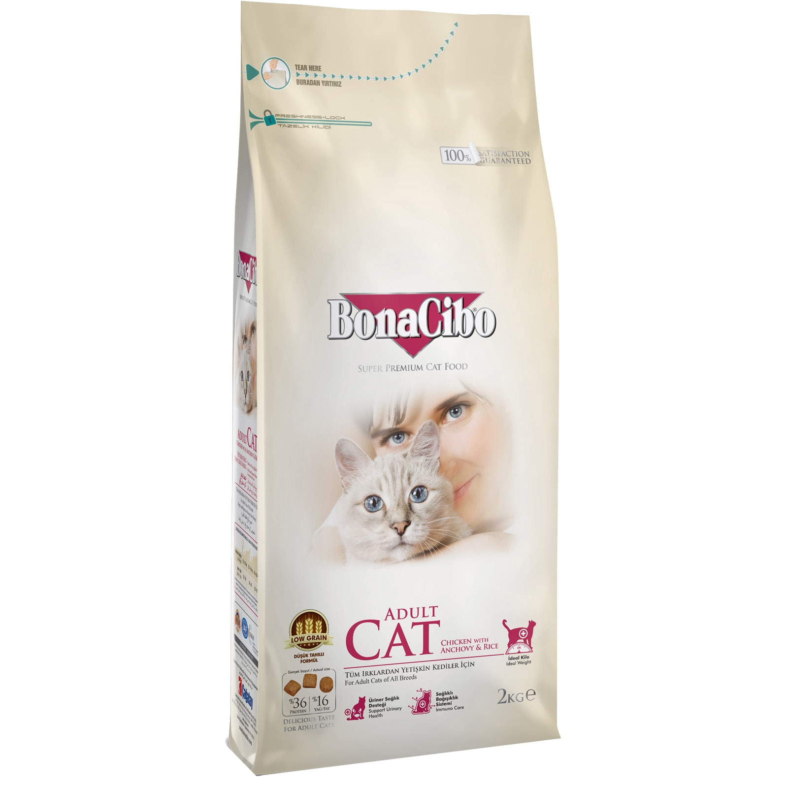 Hrana uscata pentru pisici BonaCibo Adult, Pui, Ansoa & Orez, 2 Kg