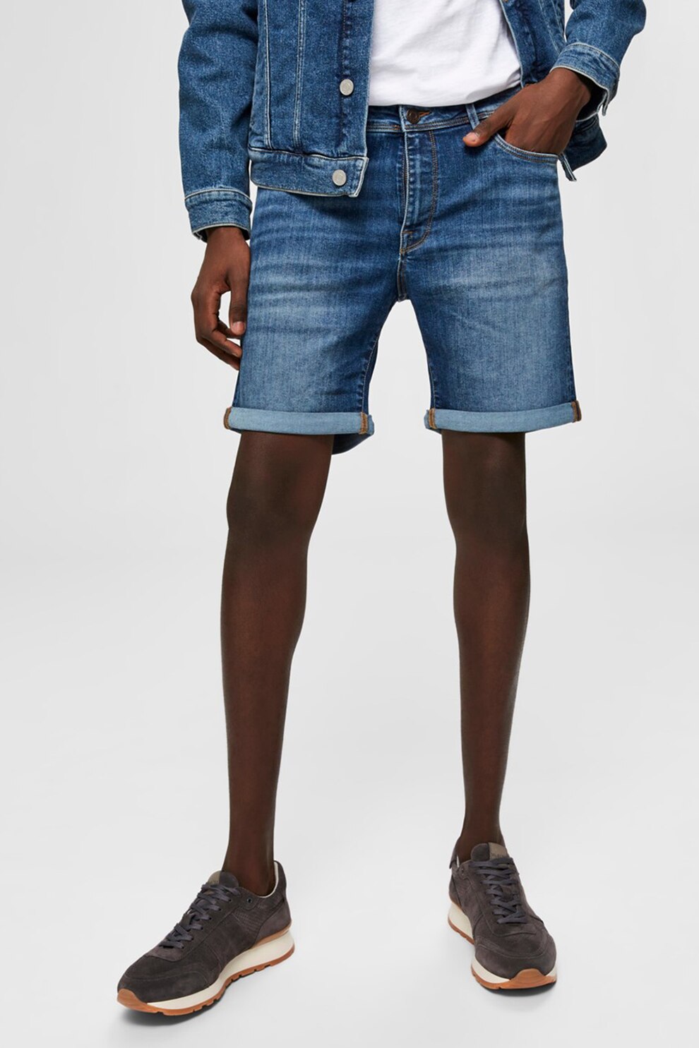 Selected Homme, Pantaloni scurti din denim si bumbac organic, Albastru