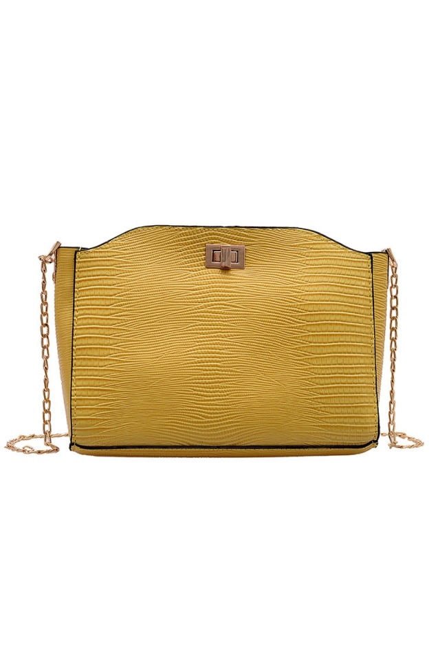 Geanta de dama Cherry galbena din piele ecologica + portofel, dimensiuni 28 x 19 x 8 cm