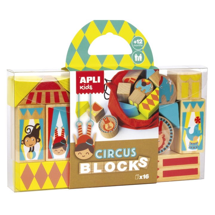 Дървени кубчета APLI - Circus, 16 части