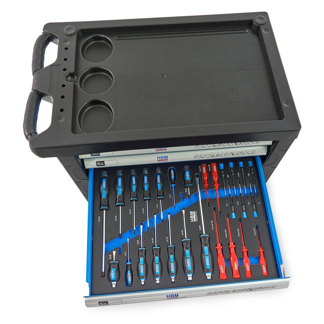 Dulap scule echipat, HBM, 7 sertare, 196 piese, albastru - eMAG.ro