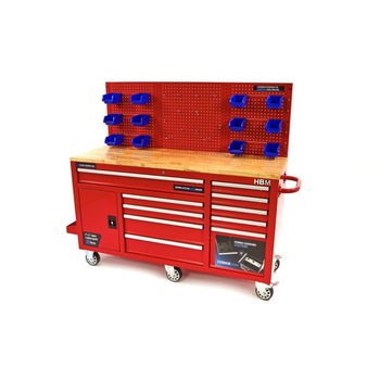 Banc de lucru tip carucior, HBM, 10 sertare, rosu Banc de lucru tip carucior, HBM, 10 sertare, rosu