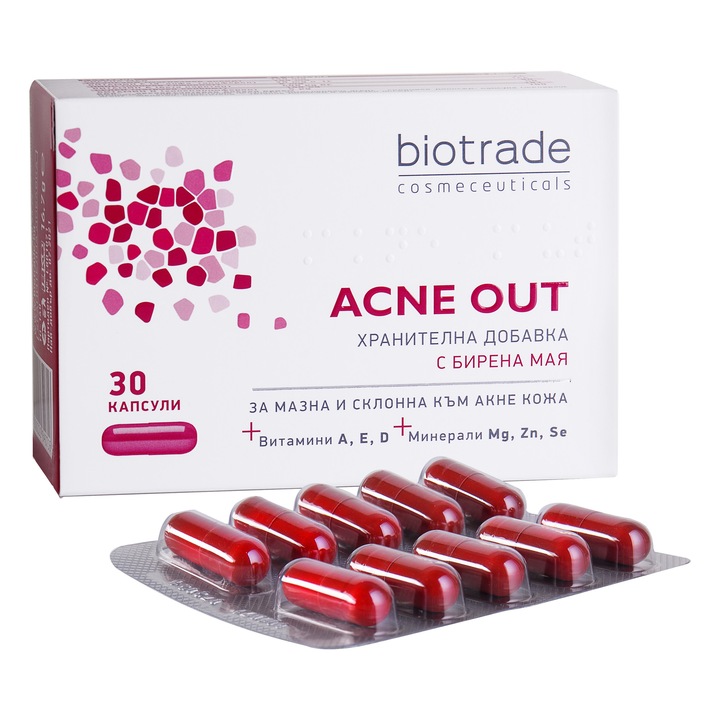 Supliment alimentar pentru ten gras cu tendinta acneica Acne Out, 30 capsule, Biotrade