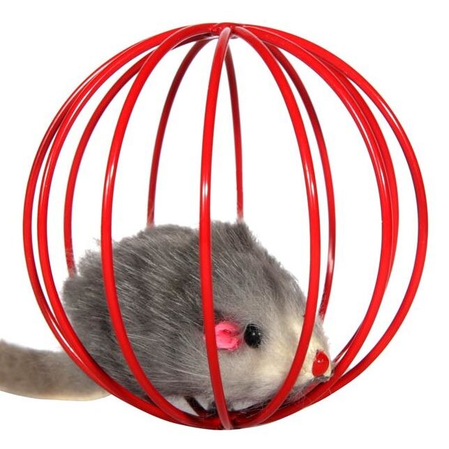 Jucarie pentru pisici, Felis, Model soarece, 6 cm, Rosu/Gri