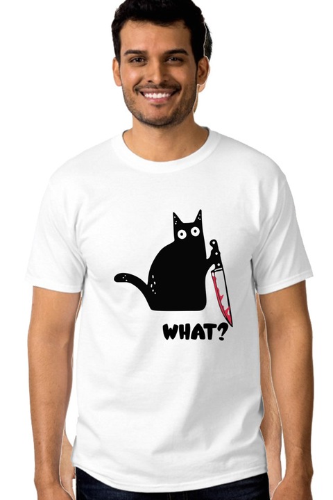 Мъжка тениска, с надпис "Какво?", Бял