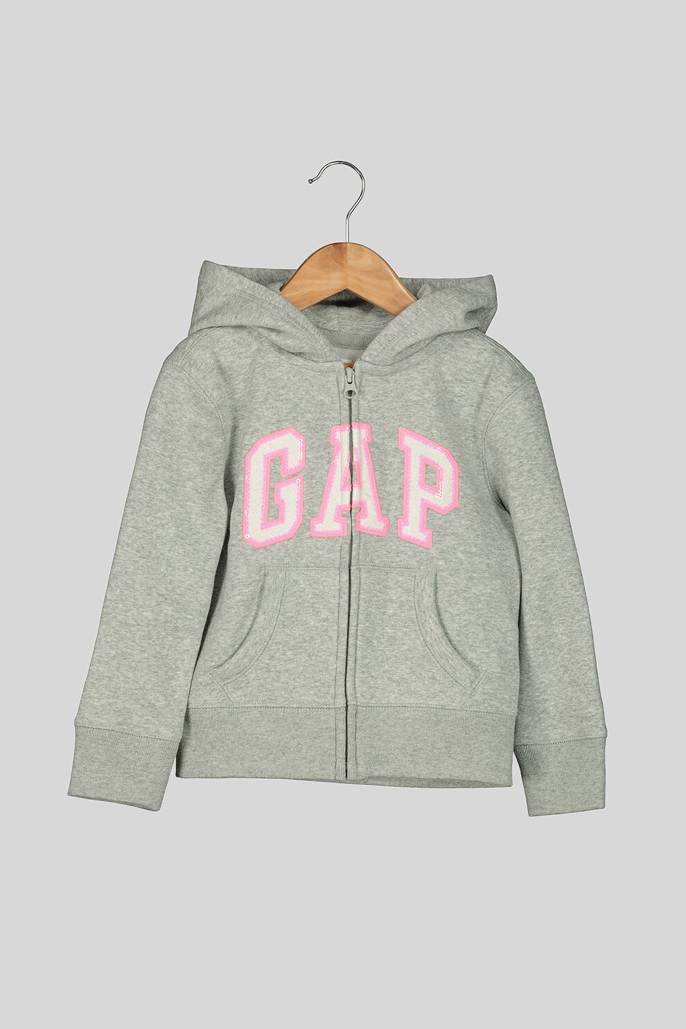 GAP, Hanorac cu fermoar si aplicatie logo t, Gri deschis/Roz/Argintiu