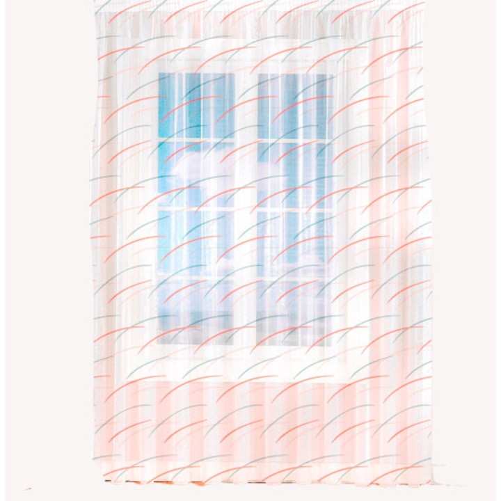 Перде полупрозрачно на бяла основа с цветни ивици, Decorium, 100 % полиестер, с перделък,145Х270 см.