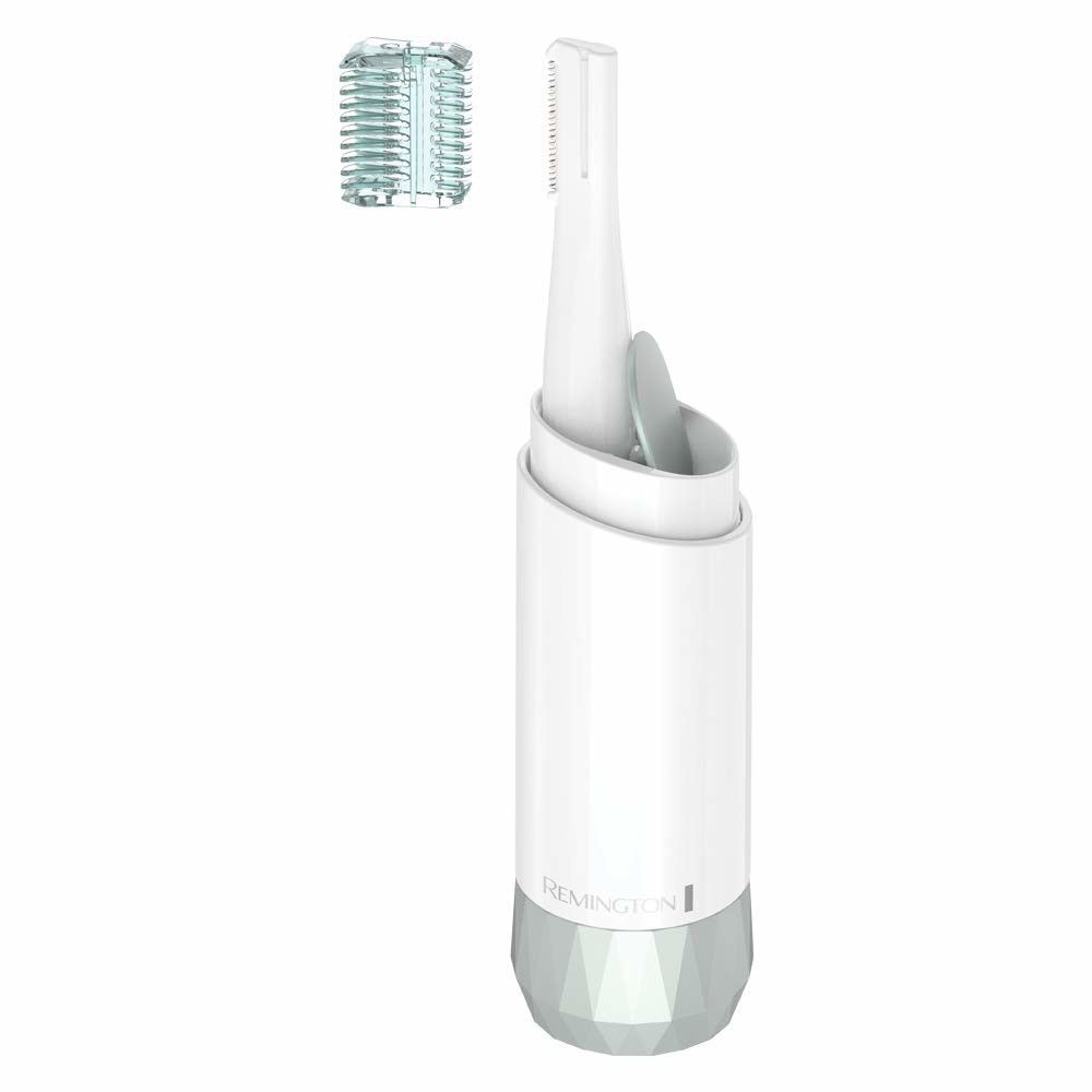 Trimmer facial Remington Reveal , Mecanism in forma de ruj , Rasucire , Functionare cu baterii tip AAA , Ideal pentru calatorii , Dimensiuni reduse , Alb
