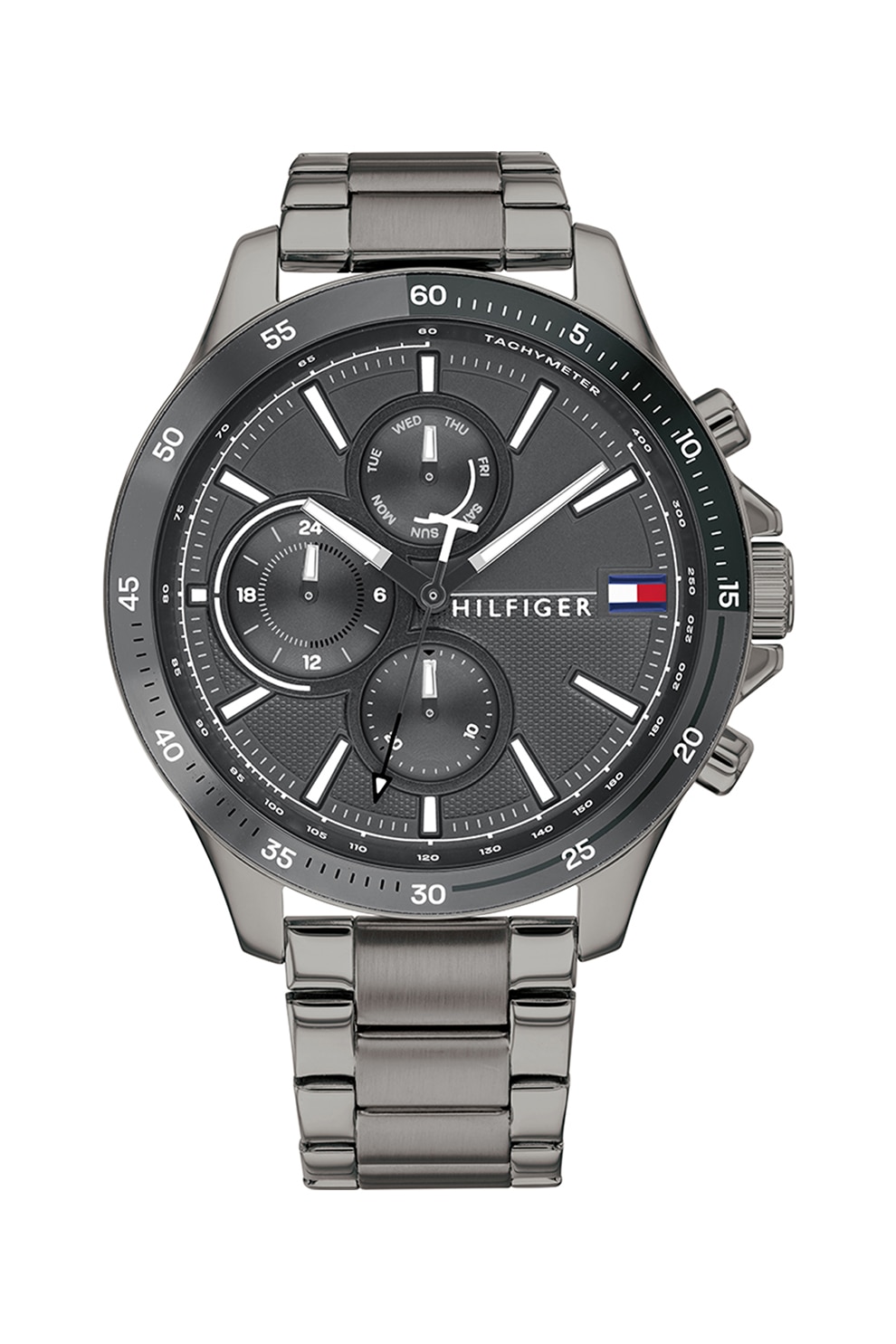 Tommy Hilfiger, Ceas cronograf cu bratara metalica, Argintiu inchis