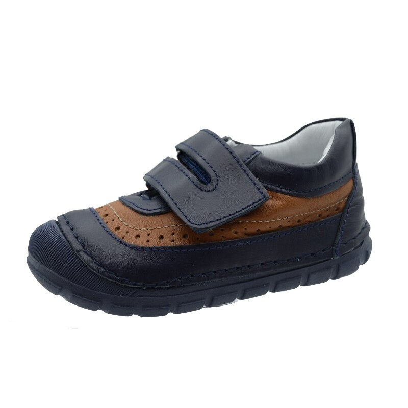 Pantofi ortopedici din piele, pentru baieti, Small Foot, inchidere velcro, Bleumarin