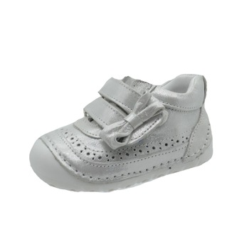 Pantofi ortopedici din piele, pentru fete, Small Foot, benzi velcro, cu fundita, Argintiu Pantofi ortopedici din piele, pentru fete, Small Foot, benzi velcro, cu fundita, Argintiu