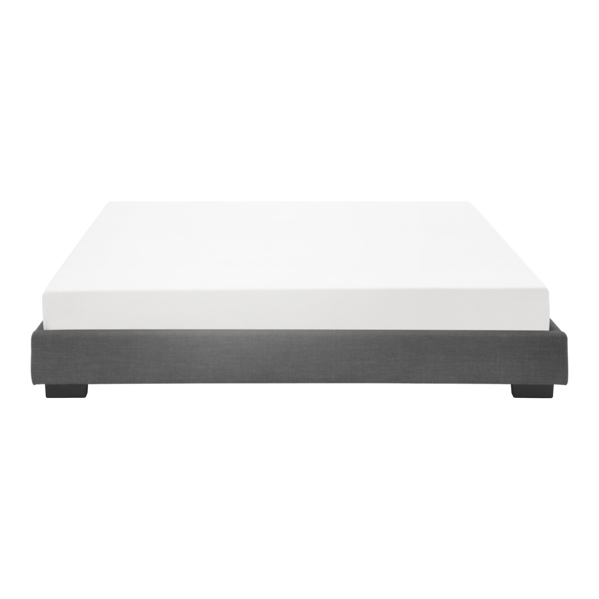 Pat tapitat modern Bon cu saltea, Corium, 214 x 186 x 20,5 cm, MDF/imitatie piele/furnir/plastic/poliester, negru, pentru doua persoane