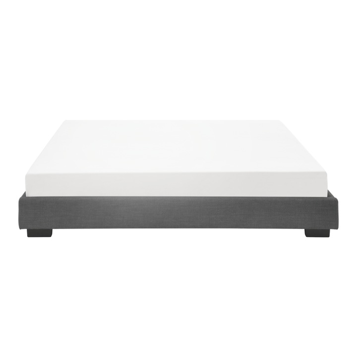 Pat tapitat modern Bon cu saltea, Corium, 214 x 146 x 20,5 cm, MDF/imitatie piele/furnir/plastic/poliester, negru, pentru 2 persoane