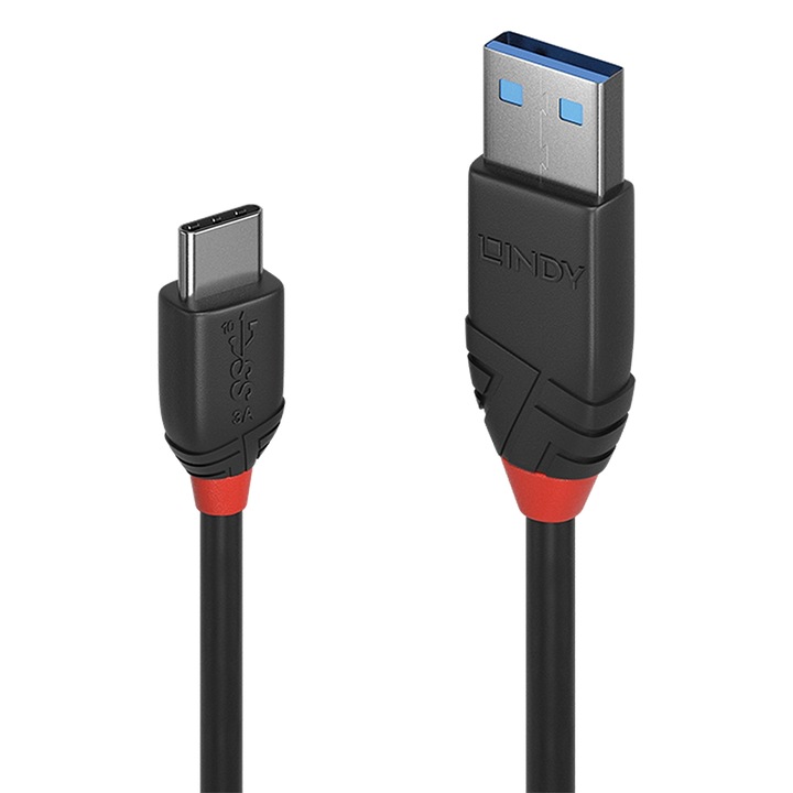 Кабел USB 3.1 тип A към тип C Black Line 3A 1m черен, Lindy L36916