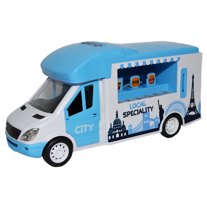 Microbuz Street food, cu baterii, Albastru, Robentoys
