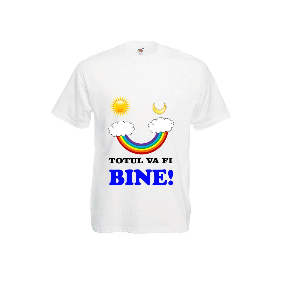 Tricou barbatesc personalizat Fruit of the loom, alb, Totul va fi bine, S