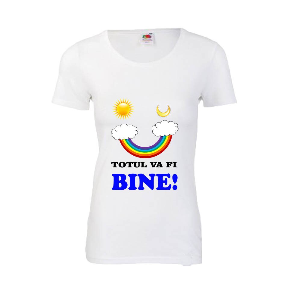Tricou dama personalizat Fruit of the loom, alb, Totul va fi bine, XL