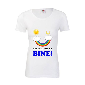 Tricou dama personalizat Fruit of the loom, alb, Totul va fi bine, 2XL Tricou dama personalizat Fruit of the loom, alb, Totul va fi bine, 2XL