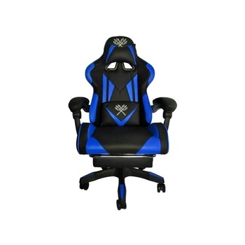 Scaun gaming Ajustabil cu Perne si Suport de picioare, Culoare Negru/Albastru Scaun gaming Ajustabil cu Perne si Suport de picioare, Culoare Negru/Albastru