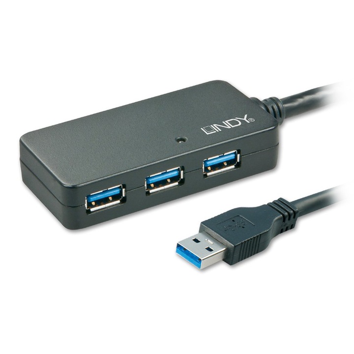 Активен USB 3.0 хъб + 10.0 м удължител, LINDY 43159