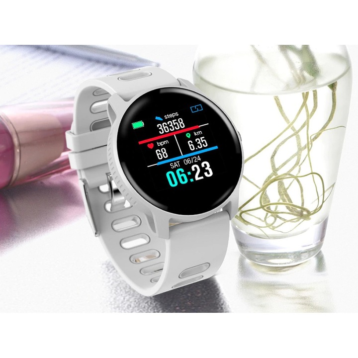 Smartwatch Techstar® S08 Alb Unisex Waterproof IP68 BT 4.0, Ecran 1.3 inch Conectare Android si iOS