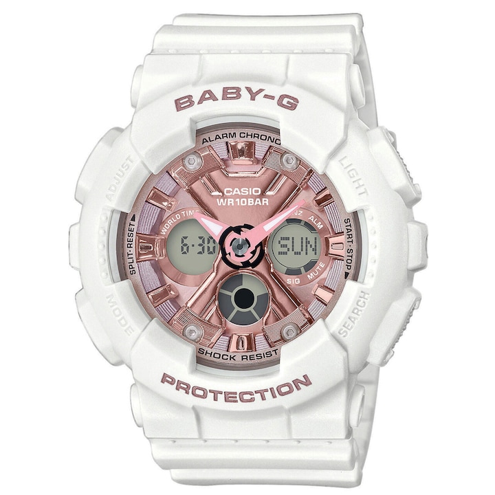 Часовник за жени Casio Baby-G, 43 мм, 10ATM, Бял, Бял