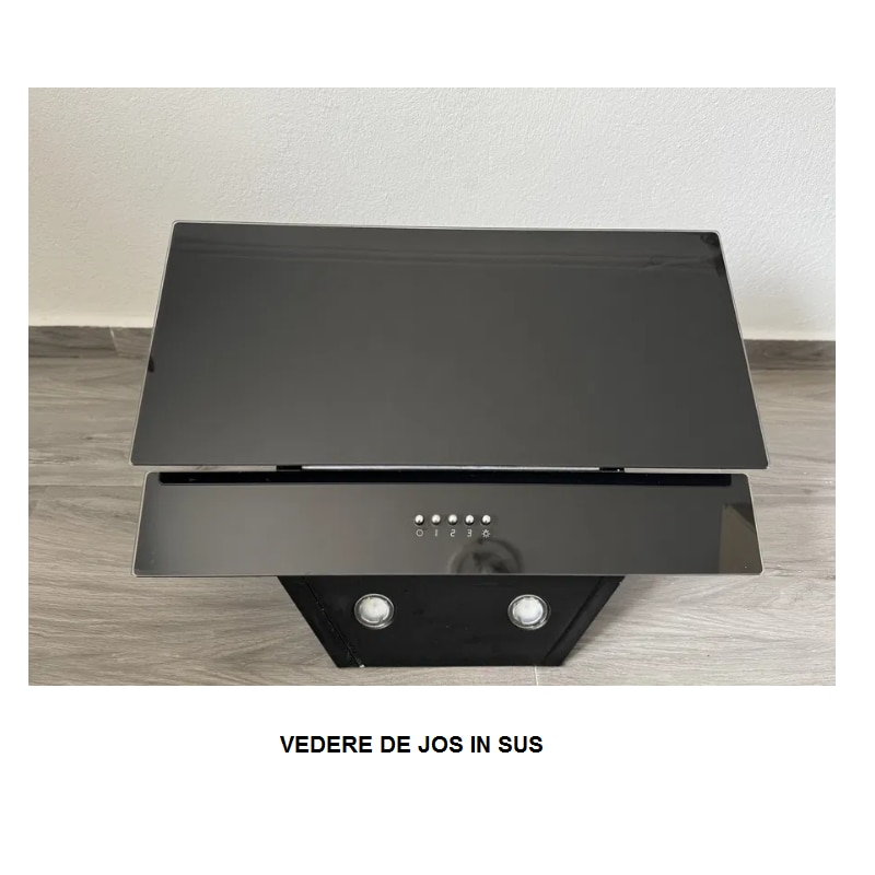 Pachet Aragaz mixt Studio Casa Duetto FM60/60 cm., 2 cuptoare si Hota decorativa sticla neagra, Cuptor electric + Cuptor gaz, 4 arzatoare gaz, Ventilator, Aprindere electrica, Inox/ Sticla neagra