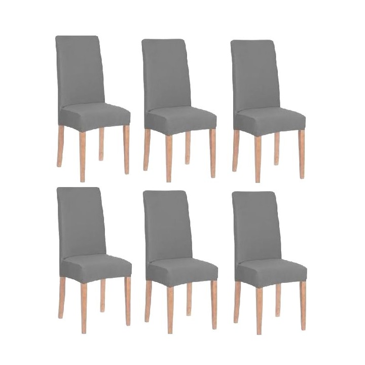 Set 6 huse pentru scaun dining/bucatarie, din spandex, culoare gri