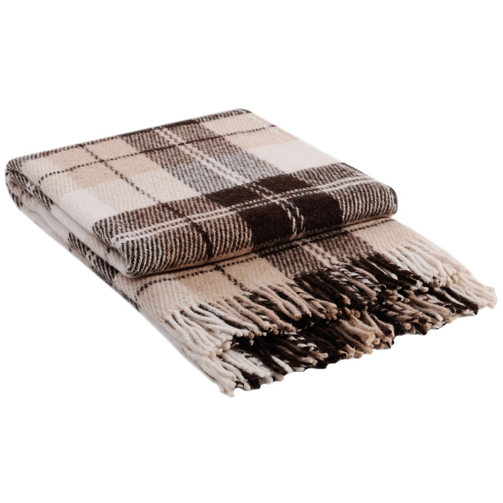 Patura din lana merinos, Valentini Bianco, Elf 2, 140 x 200 cm, Bej Maro