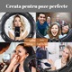 Lampa Circulara Make up Profesionala cu Display, Ring Light 46 CM si 480 LED- uri cu Lumina Rece/Calda Tip Inel, cu Trepied 200cm, Adaptor,2 Telecomenzi, Geanta Depozitare, Pentru Poze Perfecte