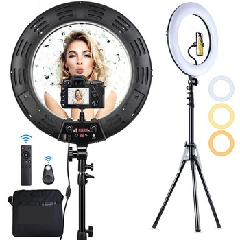 Lampa Circulara Make up Profesionala cu Display, Ring Light 46 CM si 480 LED- uri cu Lumina Rece/Calda Tip Inel, cu Trepied 200cm, Adaptor,2 Telecomenzi,Geanta Depozitare, Pentru Poze Perfecte Lampa Circulara Make up Profesionala cu Display, Ring Light 46 CM si 480 LED- uri cu Lumina Rece/Calda Tip Inel, cu Trepied 200cm, Adaptor,2 Telecomenzi,Geanta Depozitare, Pentru Poze Perfecte