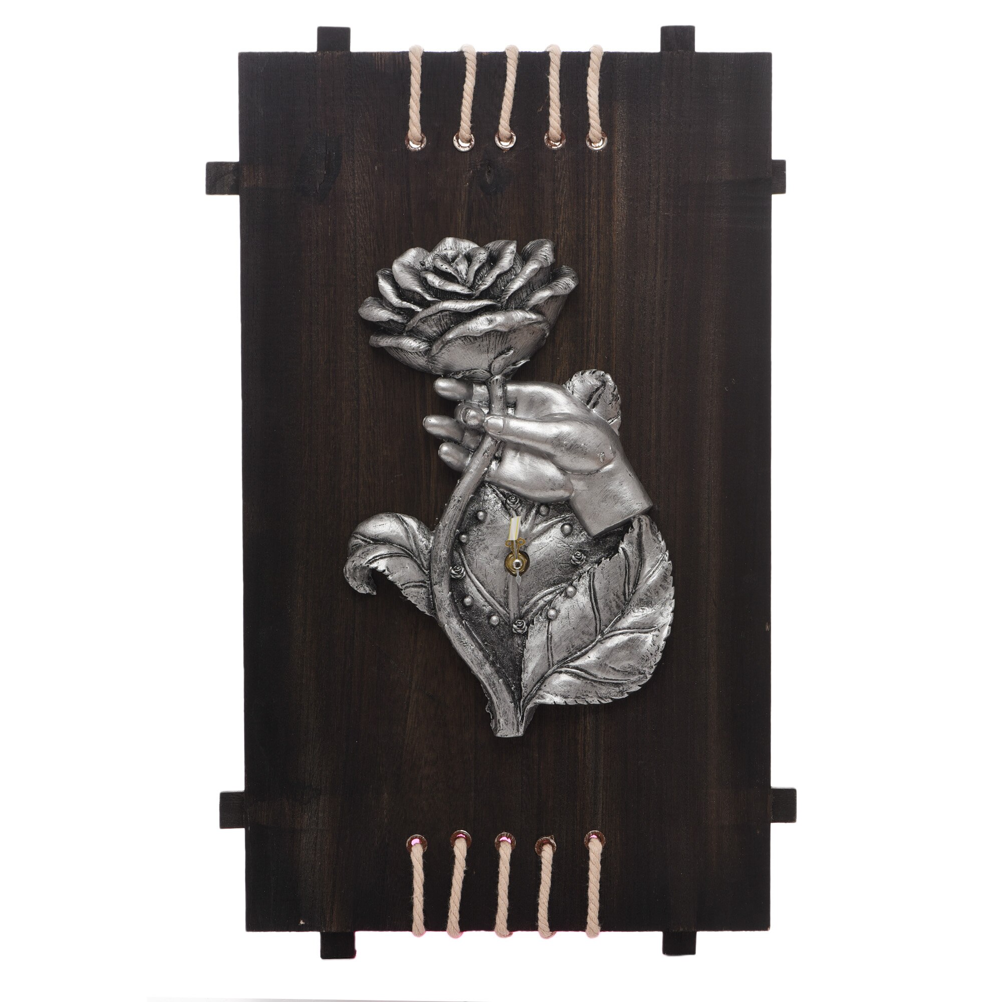 Ceas TRANDAFIR, 3D, realizat din rasina si lemn, 53 cm