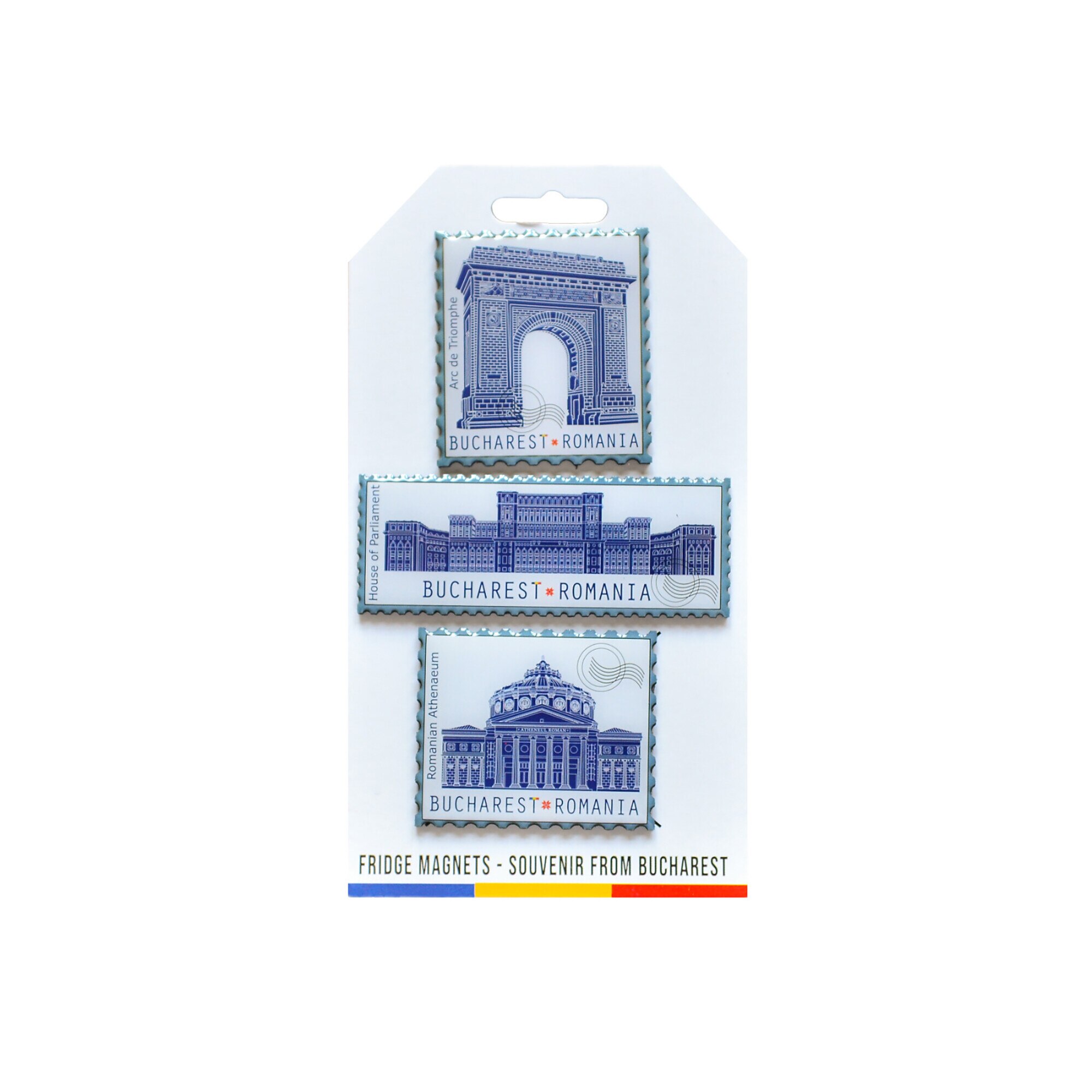 Set 3 magneti de frigider, Magnetella, Bucuresti, metal, albastri