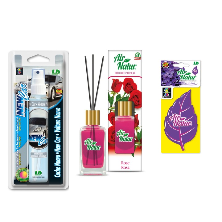 Set Fresh New Car Spray 60ml Bublegum, Ocean, Vanilie