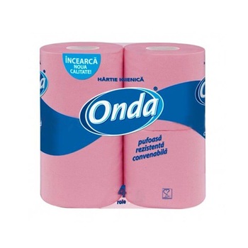 Hartie Igienica ONDA in 2 Straturi, 4 Role/Bax, 135 Foi/Rola, Latime 9 cm, Culoare Roz, Fara Parfum Hartie Igienica ONDA in 2 Straturi, 4 Role/Bax, 135 Foi/Rola, Latime 9 cm, Culoare Roz, Fara Parfum