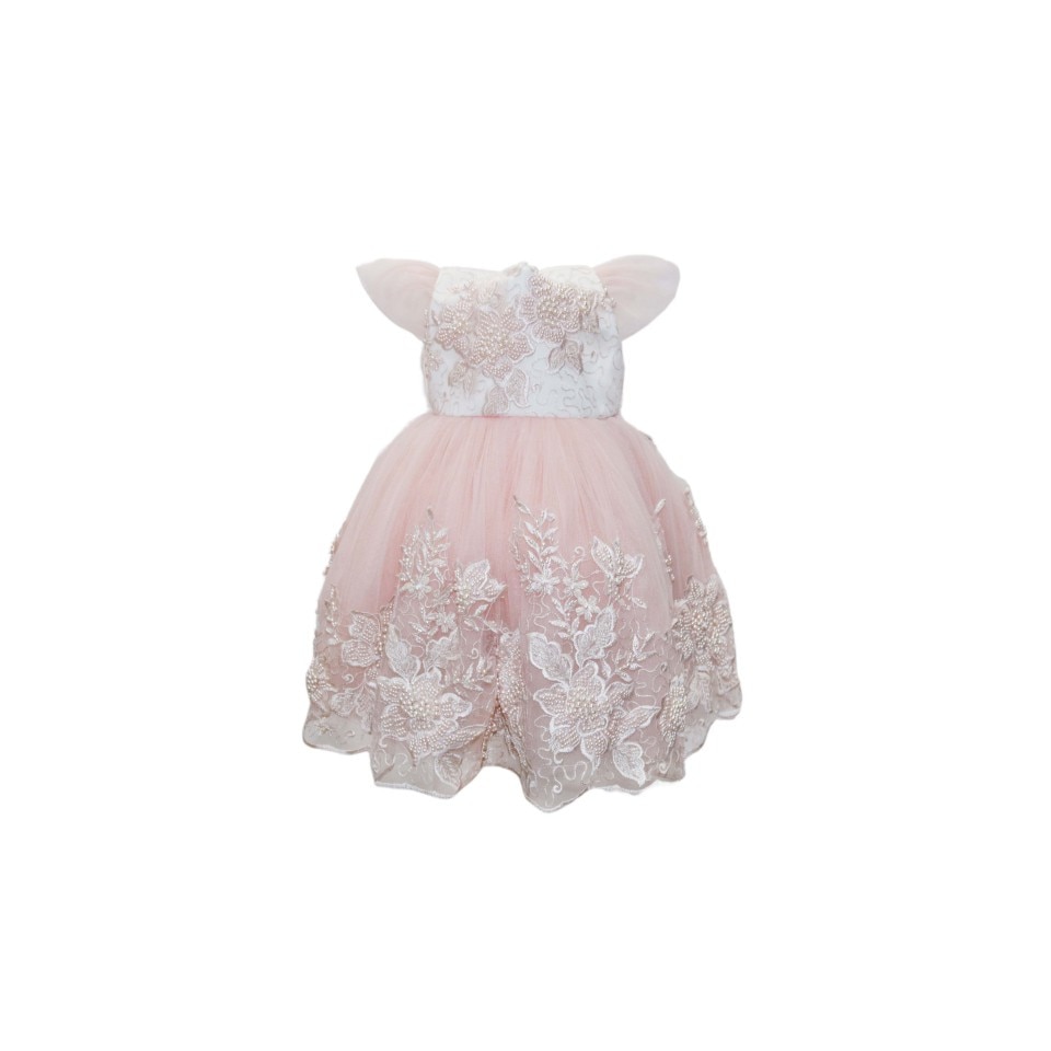 Rochita cu perlute cusute manual 3 piese, Roz pudrat, dae6685