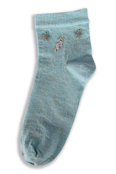 Trakian step - Handmade - Дамски син къс конч с ламе, с пришити метални морски звезди и водно конче, Тракийска стъпка, 1 чф. - 36-39