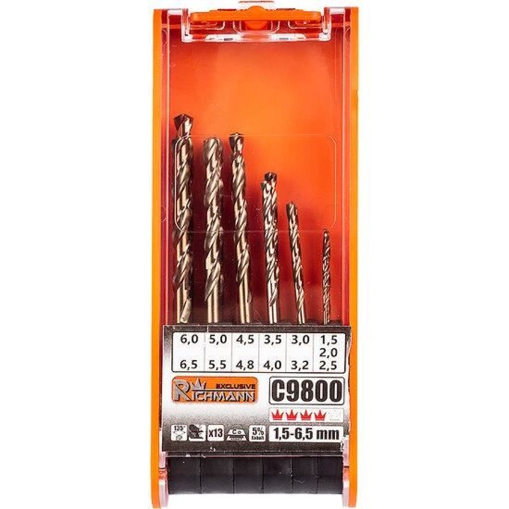 13 darabos kobalt furófej készlet fémeknek - 1,5-6,5mm